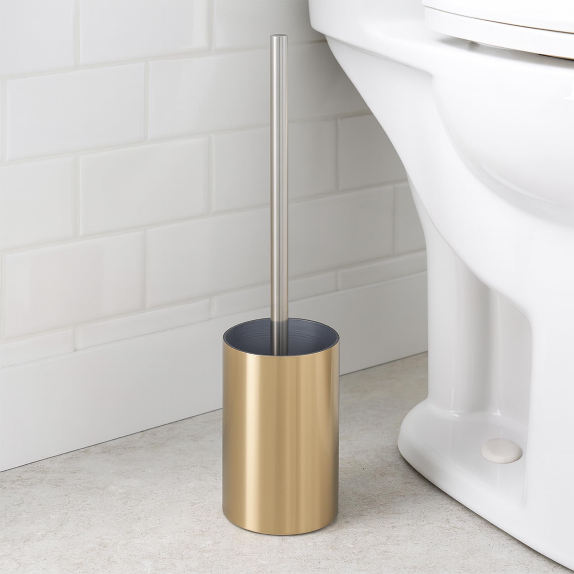 gold toilet brush and holder set golden brushed aluminum