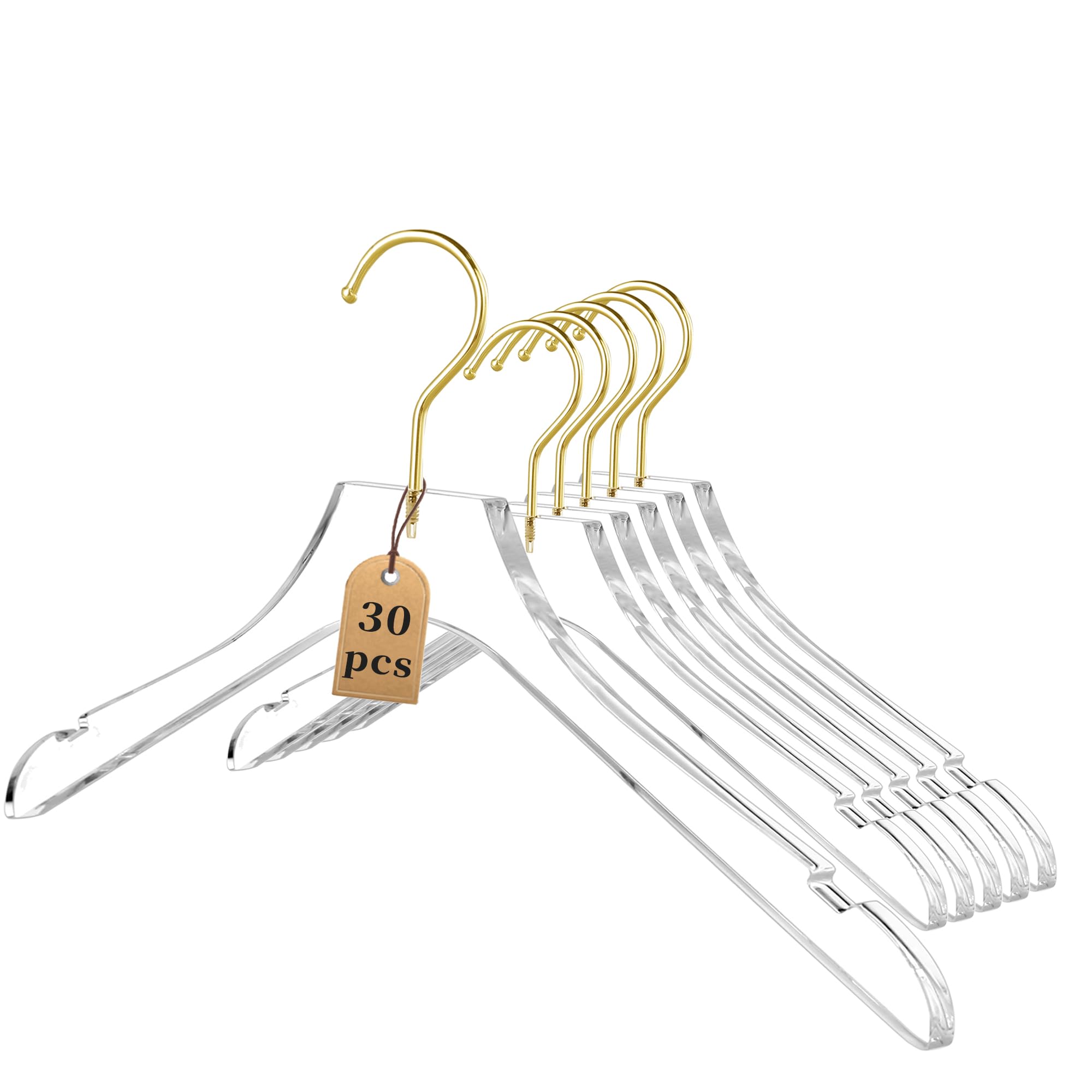 Photo 1 of Besser 30 Pack Acrylic Hangers with Gold,Acrylic Clear Hanger,Premium Crystal Dress Swivel Gold Hook Luxurious Shiny Clothes Hangers(Clear-Style A)