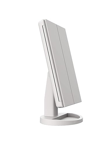 Miniatura 2 de PURSONIC TM24FWH - Espejo de tocador de 24 luces LED de triple pliegue de 2 y 3 aumentos, 24 luces naturales regulables, espejo de mesa de encimera