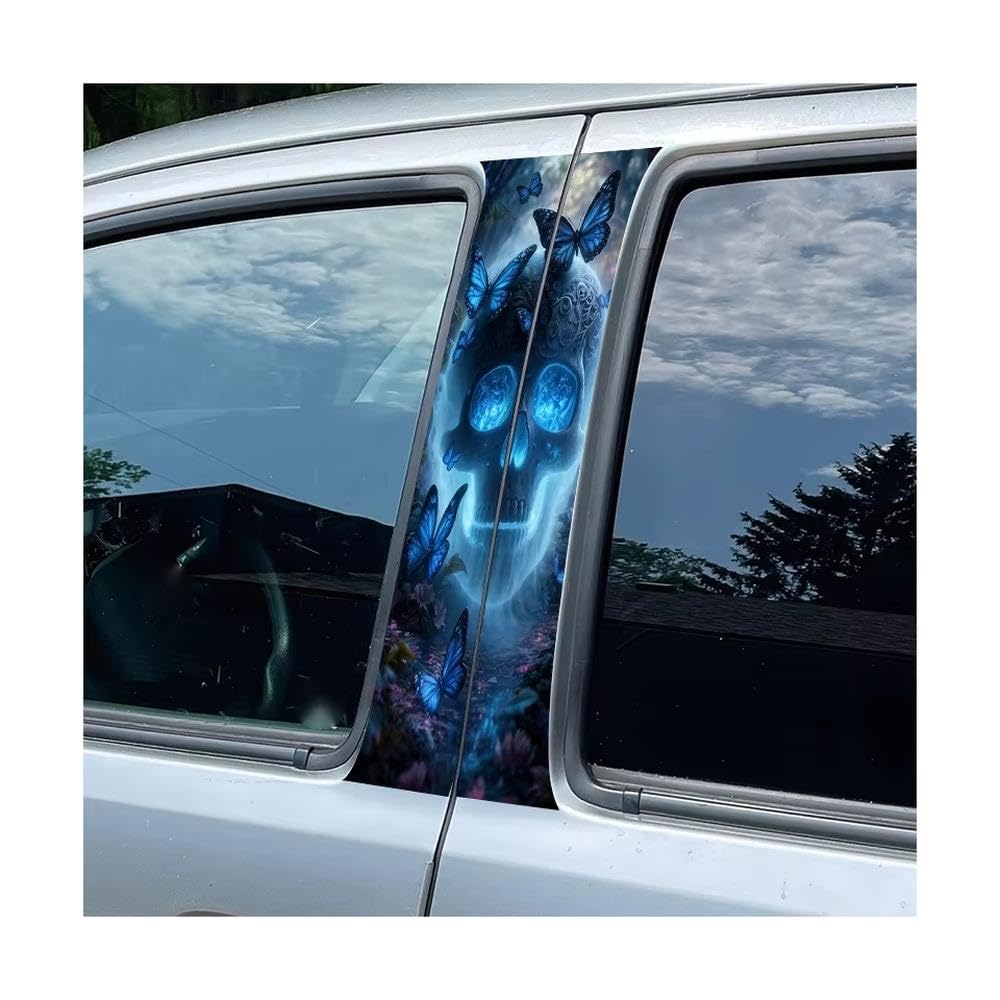 Bertdcx One Color Car Center Pillar Window Film Butterflies Glowing Skull Glossy Protective Polyethylene Auto Parts