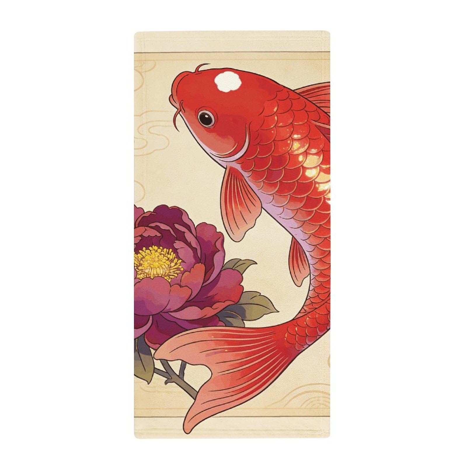 LZQPOEAS Koi Carp Bring Spring Soft Microfiber Beach Towel, Quick Dry Highly Absorbant Coral Fleece Towel, Compact Premium Durable Towel for Travel Gym Pool Bathroom Camping Outdoor Sports