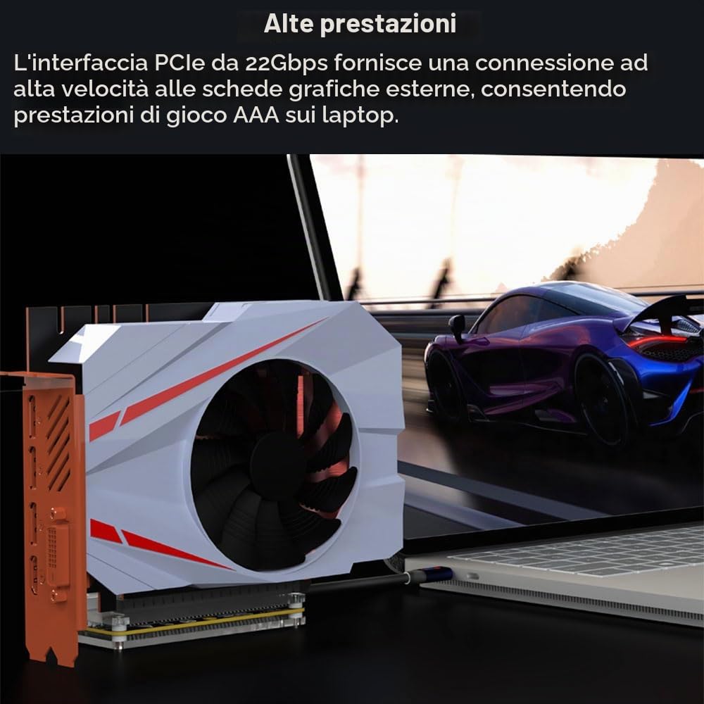 PCIE 3.0 x16 22Gbps eGPU DOCK, cavo Thunderbolt 4, compatibile con GPU esterna Intel AMD scheda grafica per console laptop Windows con Thunderbolt 3/4 USB 4, alimentato da CPU PD/8Pin/Molex/DC5521