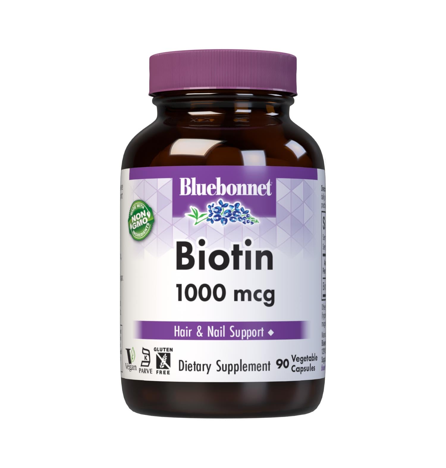 Bluebonnet Nutrition Biotin 1000 Mcg Vegetable Capsules, Biotin is a B Vitamin That Helps Make Keratin, Vegan, Vegetarian, Non GMO, Gluten Free, Soy Free, Milk Free, Kosher, Vegetable Capsules, 90 Count