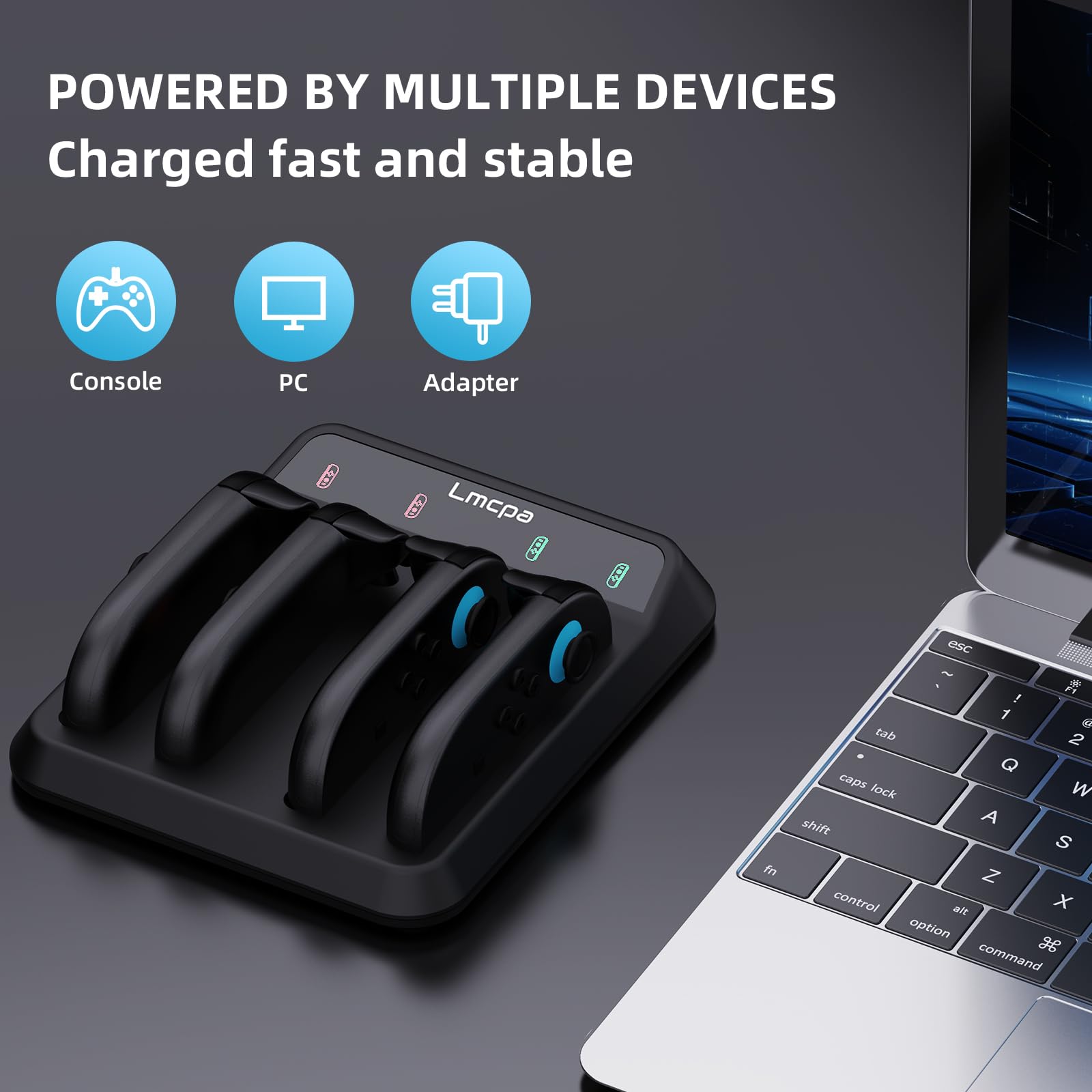 Lmcpa Base de Carga Dock para Switch 2 Joy-con,Carga Rápida Type-C con Indicador LED,Cargador para Switch 2 Joy-con,Negro