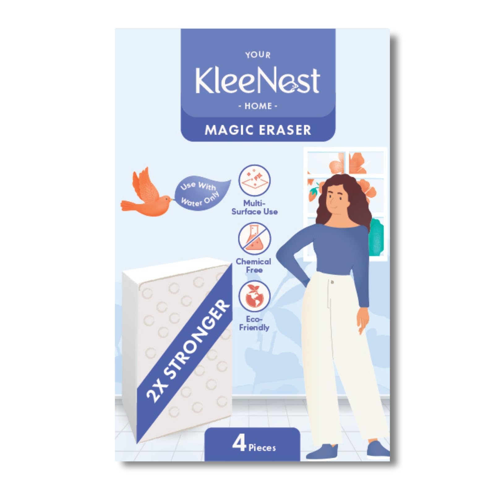 Kleenest Magic Eraser Cleaning Sponge | Pack of 4 | Chemical-Free, Multi-Purpose Wipe for Effortless Cleaning of Kitchen, Bathroom, Walls, Shoes & More – Tough on Stains, Gentle on Surfaces-image-22