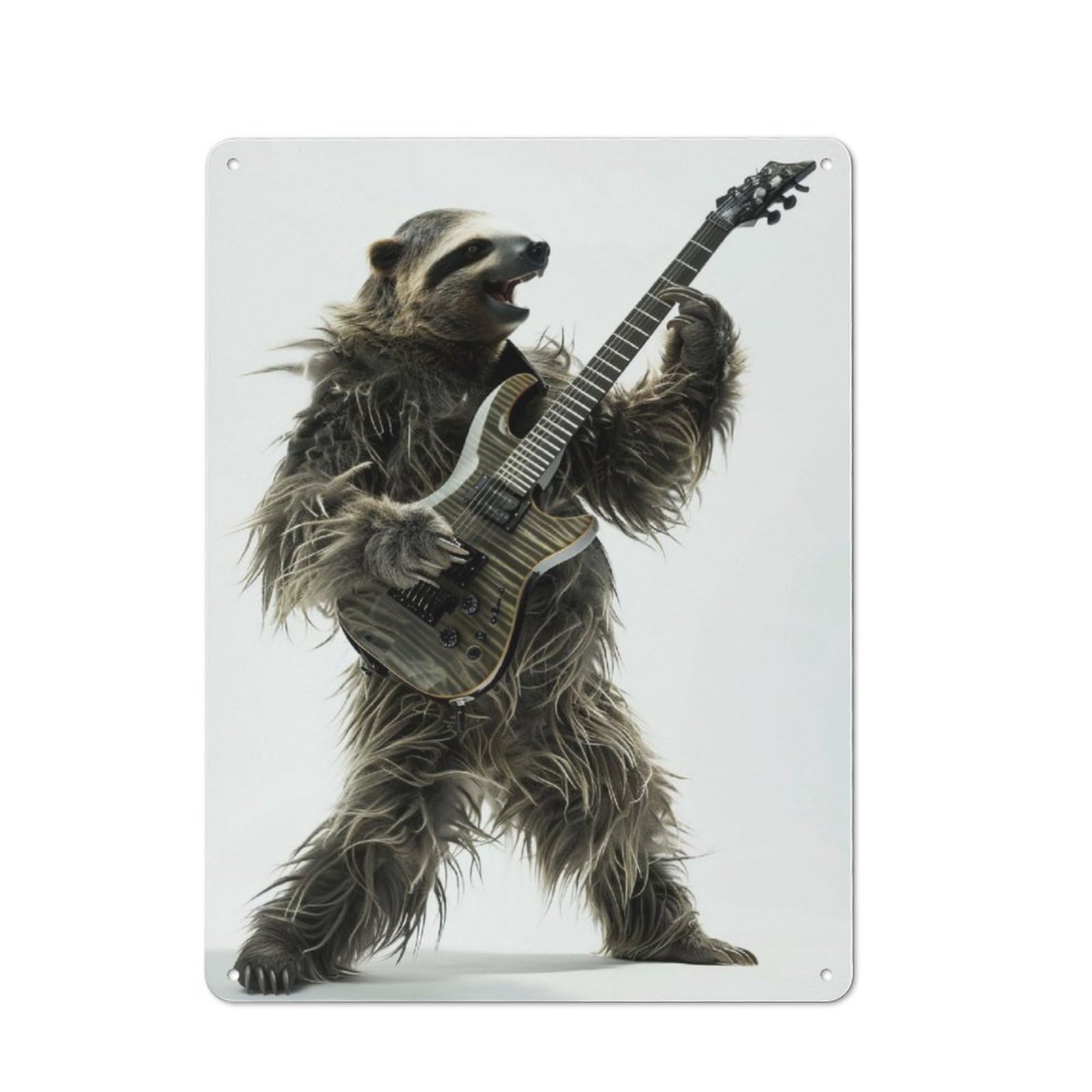Junmoney Sloth Guitar Metal Plaque 40X30cm With For Garage Wall, Retro Decor, For Themed Interiors In Garages And Workshops