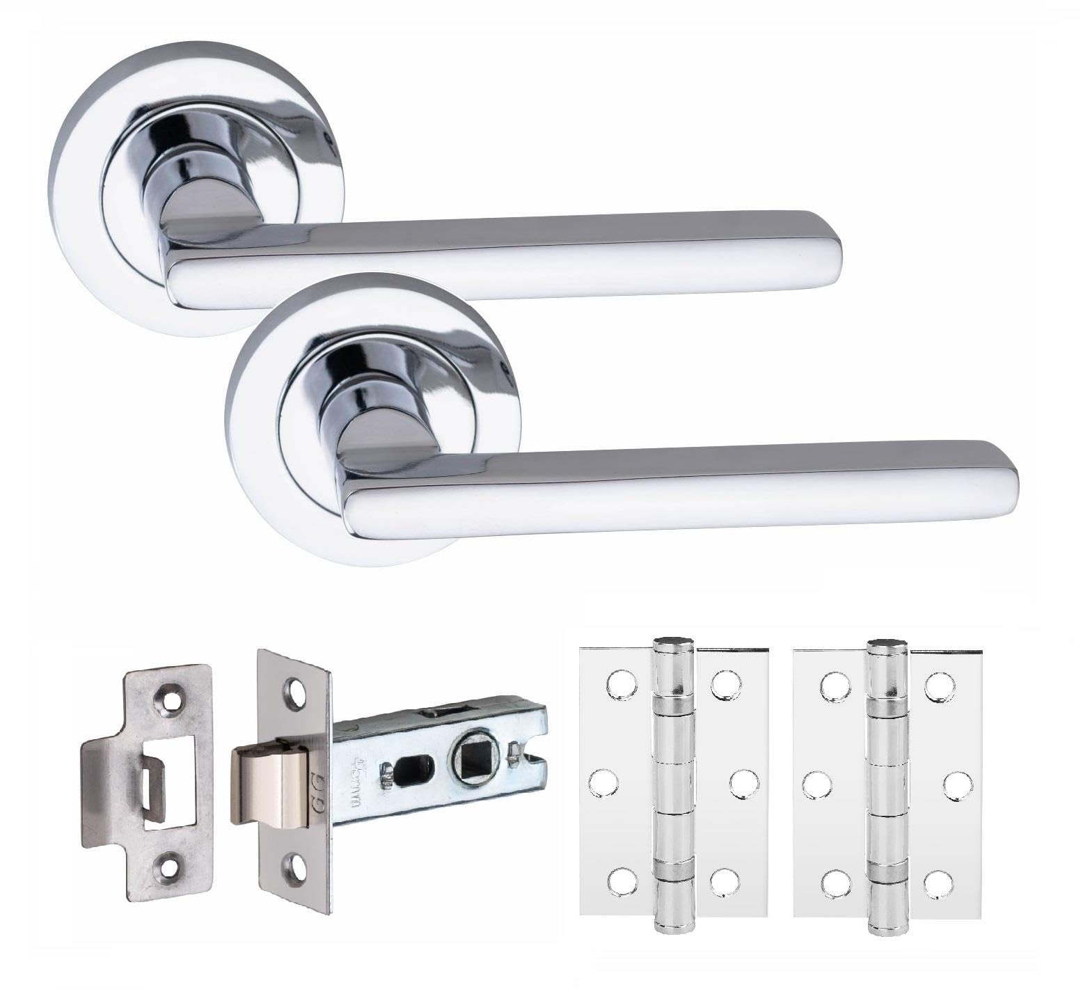 Golden Grace 1 Set Leon Internal Door Handles Set Ball Bearing Hinges And Latches Polished Chrome Finish from B&Q