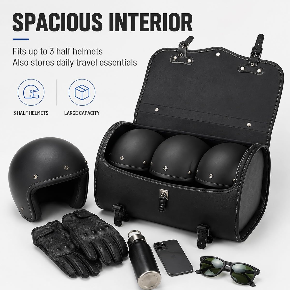 Motorrad Hecktasche 39×32×28cm, Abschließbare PU-Leder Aufbewahrungstasche für Scooter, E-Bike und Moped, Heckträger Gepäcktasche für Halbhelme, Zubehör und Alltag
