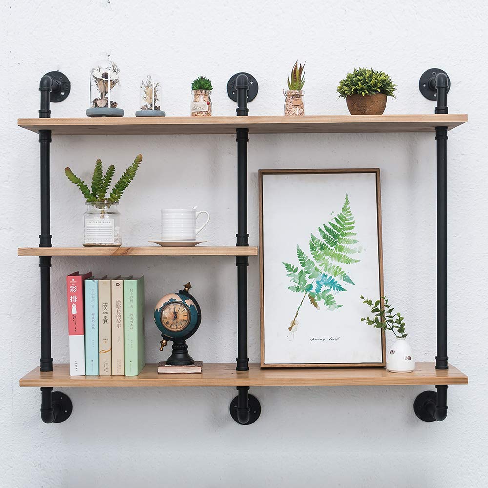 Industrial Pipe Shelving Wall Mounted,3 Tier Wall Shelf Unit Bookshelf
