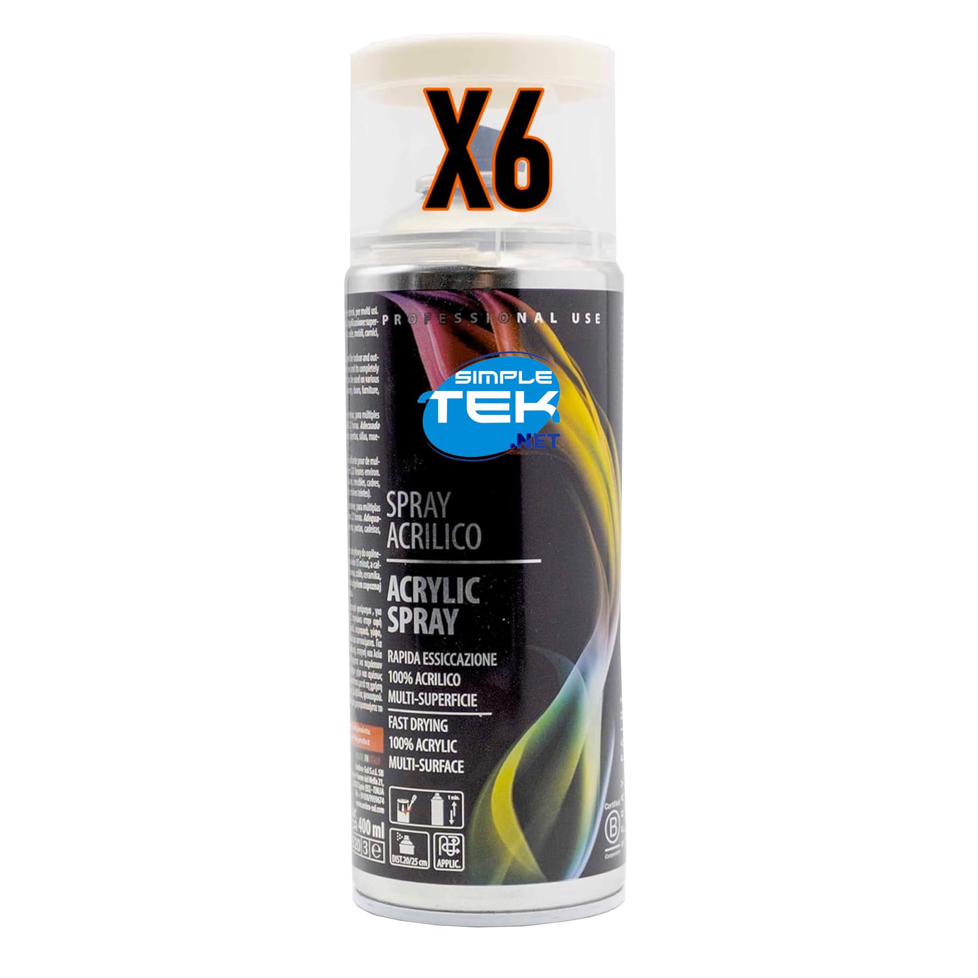 SIMPLETEK - 6 sztuk farby w sprayu w kolorze białym kremowym 400 ml | Puszka Spray White Cream do użytku wewnątrz i na zewnątrz uniwersalny