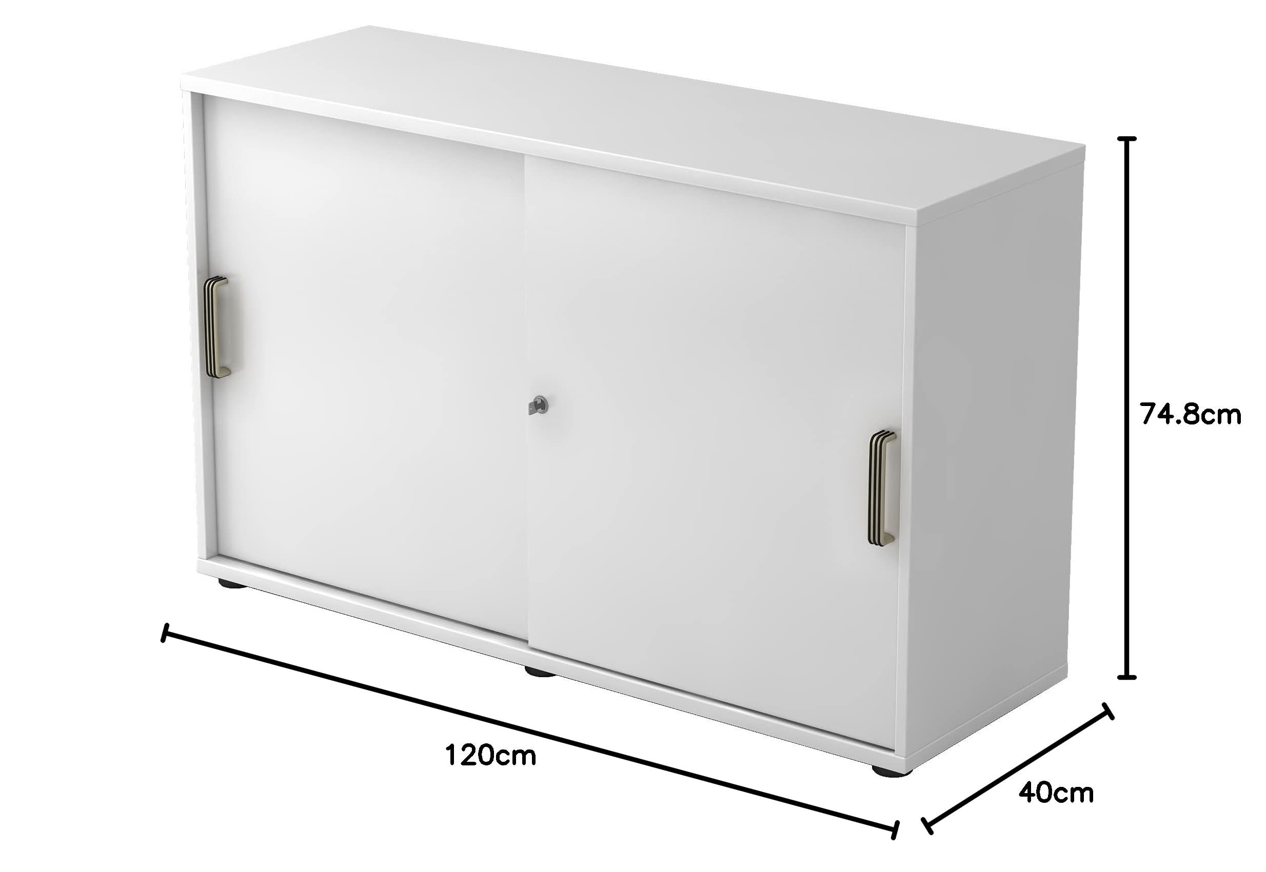 bümö Schiebetürenschrank 2OH - Aktenschrank abschließbar, Sideboard Schrank mit Schiebetüren in Weiss, Streifengriff - Büroschrank aus Holz mit Schiebetür, Büro Kommode für Ordner & Co.