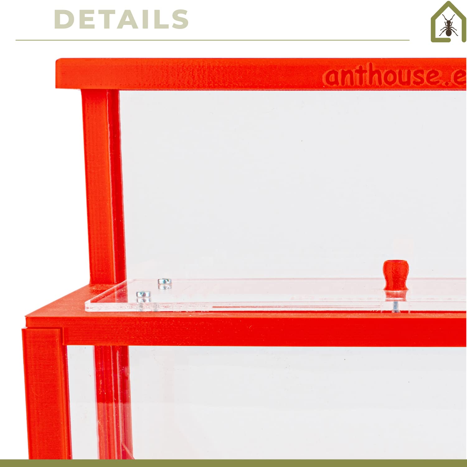Anthouse.es - Hormiguero Natural de Arena - Kit Hormiguero 3D Forma de L (Sándwich + Caja de Forrajeo) - Granja de Hormigas con Colonia de Hormigas Incluida - 25x20x1 cm y 10x24x10 cm - Rojo
