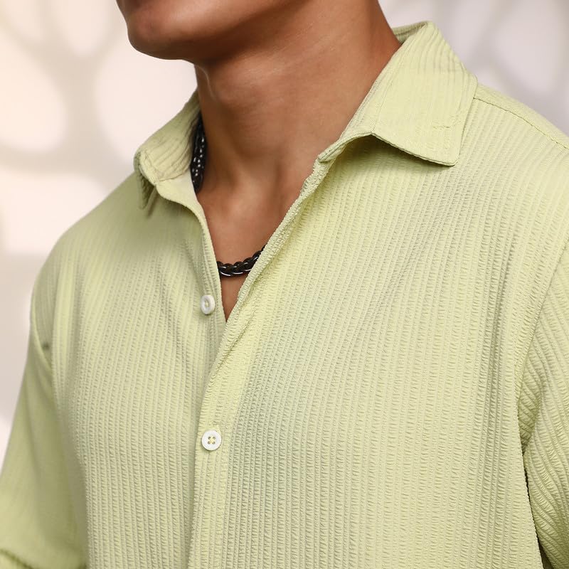 Image of CAHOOT Men's Veined-Textured Shirt | Casual Wear | Spread Collar | Long Sleeve | Button Closure | Shirt Crafted with Comfort Fit for Everyday Wear