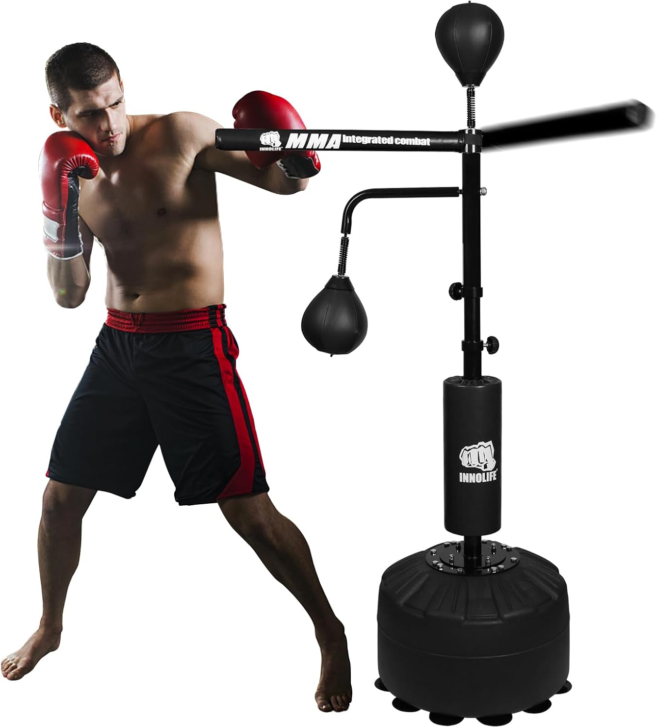 Entrenador de velocidad de boxeo de 82 pulgadas, con barra giratoria de saco de boxeo, pelota de boxeo de entrenamiento con barra reflectante, ajustable y adecuado para adultos y niños. Dos pelotas incluidas para entrenamientos versátiles (negro) Colombia