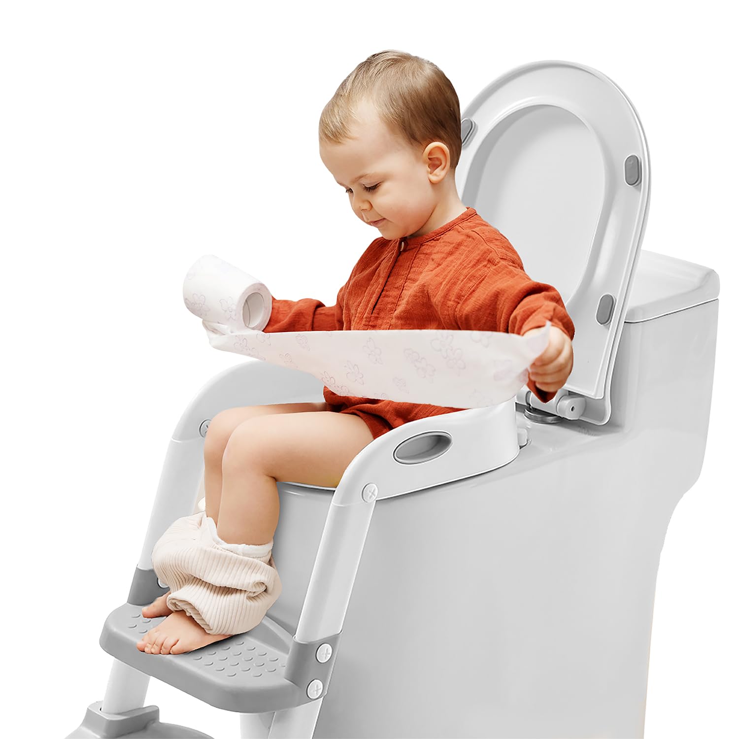 Amazon Brand - Supples Hiltop Step Stool Potty-Training Seat for Kids|Non-Slip Steps Ladder, Adjustable & Foldable|Fits All Standard Size Toilets (Grey) (B0BVM3B1RR) Amazon Price History, Amazon Price Tracker