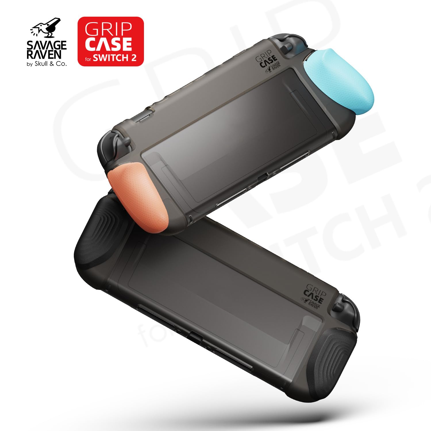 Savage Raven by Skull & Co. GripCase Bundle for Nintendo Switch 2: Dockable Soft Protective Case with Replaceable Grips [to fit All Hands Sizes], with Hard Shell Huge Storage Carrying Case, Black