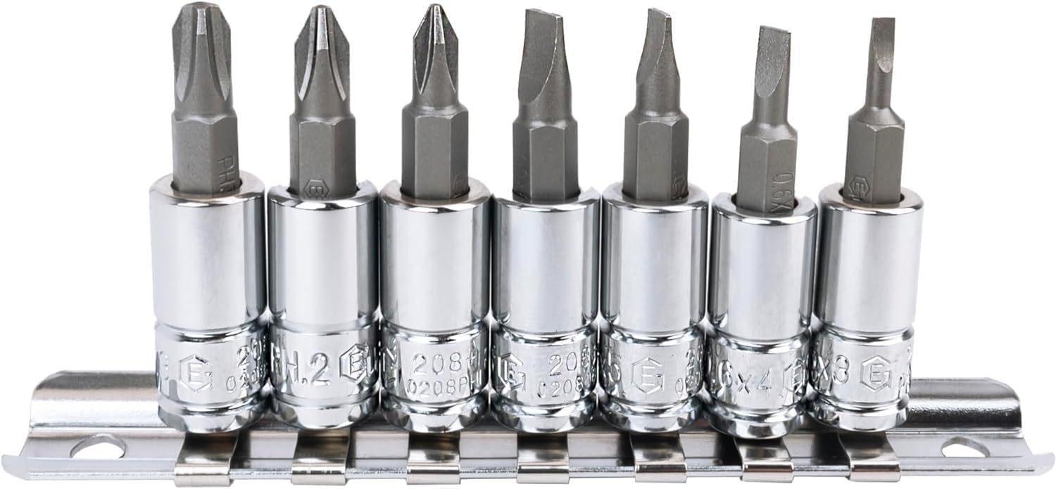 Genius Tools 7 Piece 1/4" Dr. Slotted & Philips Bit Socket Set BS-207S