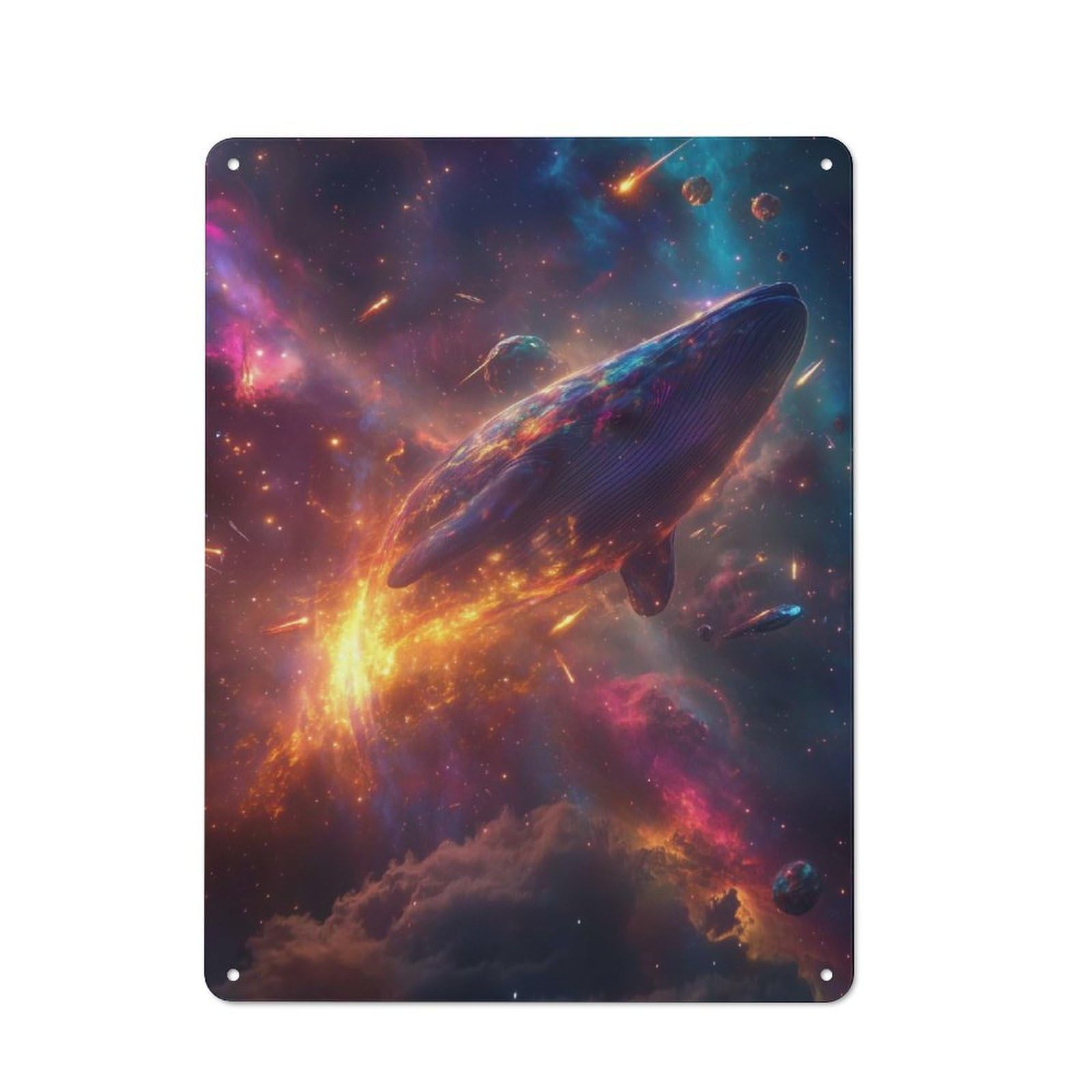 Cosmic Whale Metal Wall Plaque 40x30cm, Understated Creative Space Decor for Home Office, Reading Corner Or Bedroom