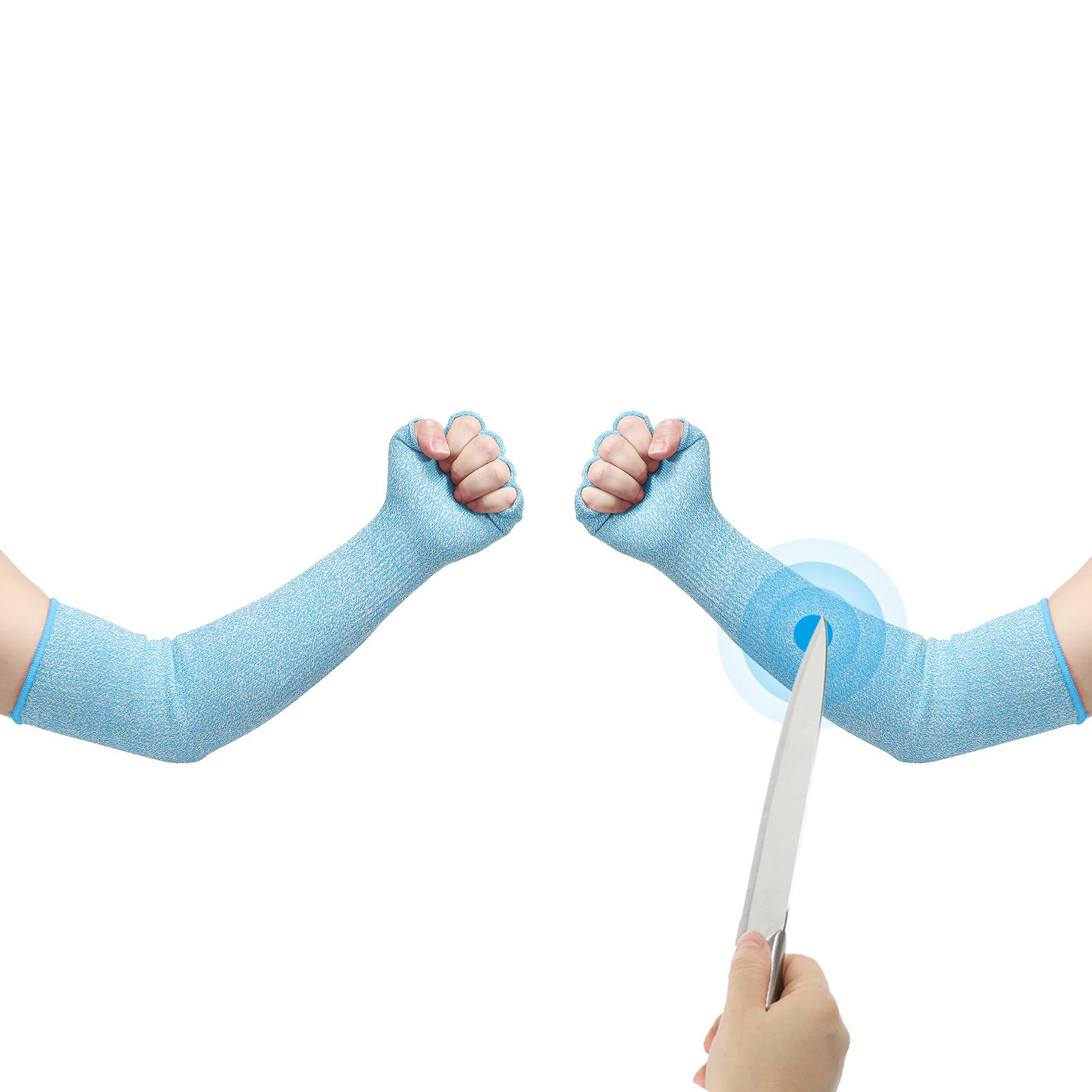 PATIKIL 20 Inch Cut Resistant Sleeves with Finger Grips, Forearm Protective Sleeves Level 5 Protection Arm Safety Protectors Sleeves for Thin Skin and Bruising, Sky Blue