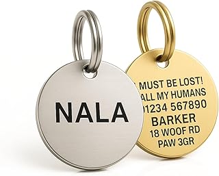 Personalised Dog ID Tag, Custom Engraved Stainless Steel Name Disc for Dogs & Cats, Large, Silver, Double Sided Quiet Waterproof Heavy Duty, UK Legal, The Stately Hound (Silver, Large: 30mm)