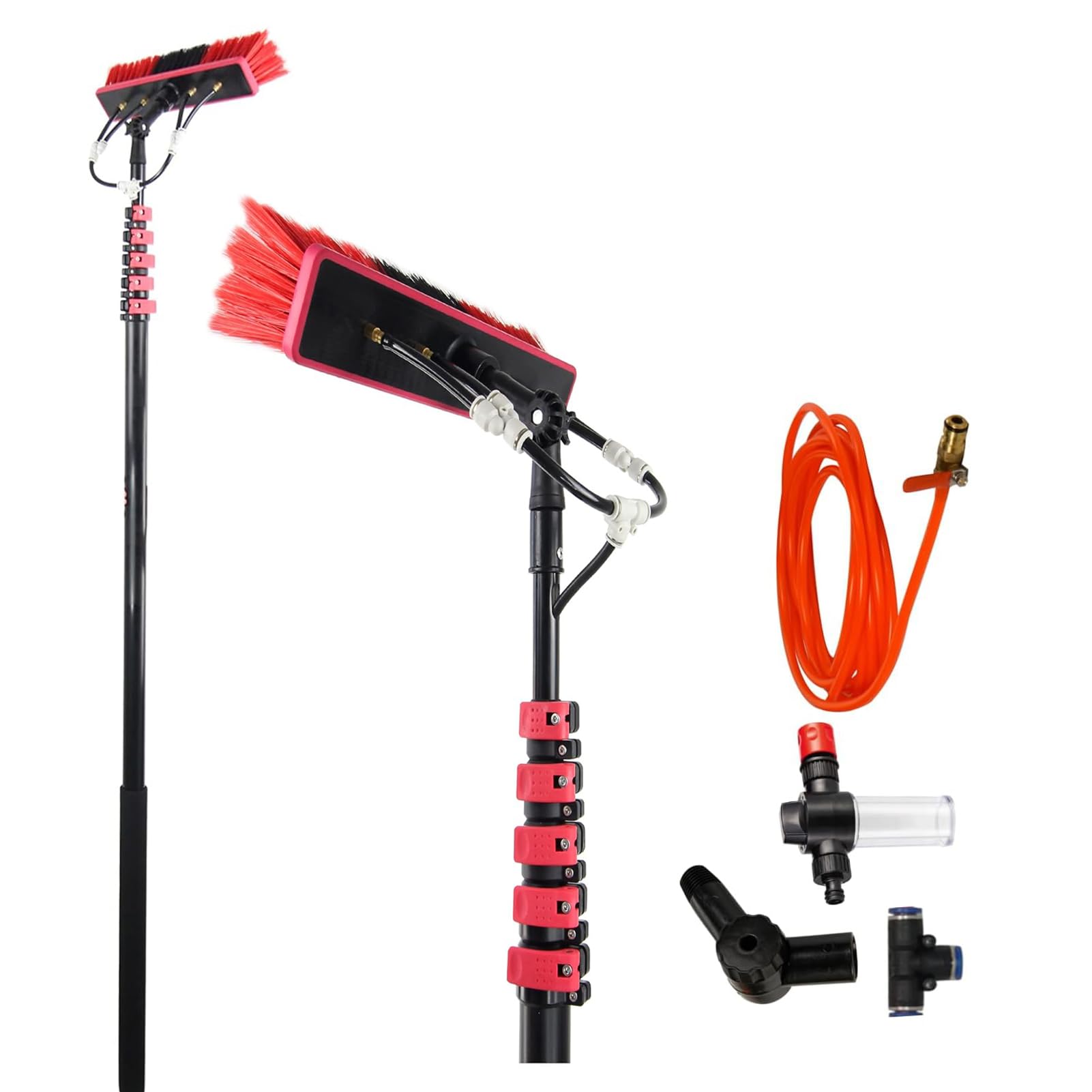 ZBBGTJK Telescopic Hydrocleaner Brush - 5.4m Water-Powered Cleaning Kit with Soap Dispenser Squeegee for Solar Panels and Trucks - Ultimate Telescopic Cleaning Solution