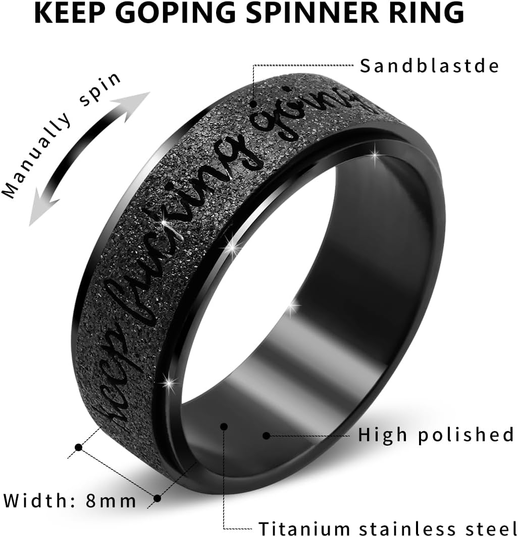 Titanium Stainless Steel Fidget Spinner Anxiety Ring for Men Initial Fidget Toys Adults Ring Stainless Stee Men Rings 8mm Width Black Size 7