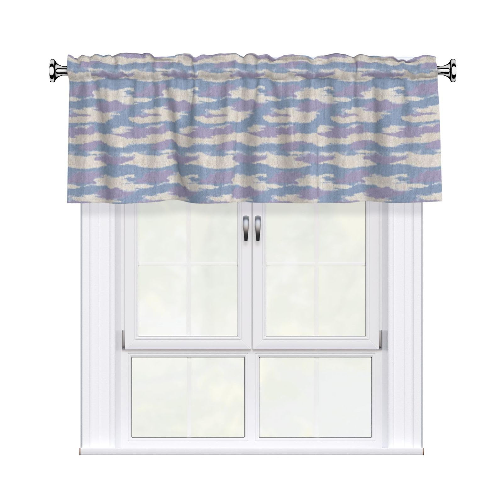 Woshuwo Boho Camo Knit Lavender Blue Beige Valances For Windows Rod Pocket Window Treatment Short Curtains For Kitchen Living Room Bedroom Decor 54x18in