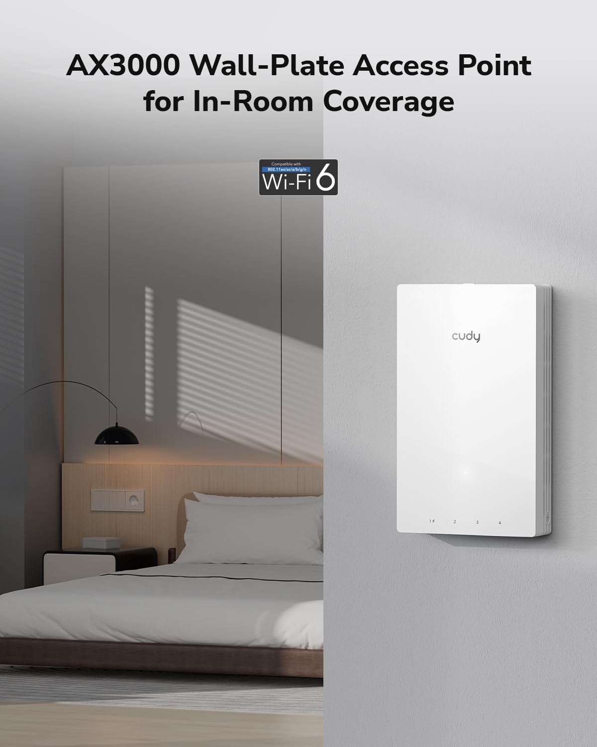 Cudy AP3000 - Placa de pared WiFi 6 AX3000, punto de acceso inalámbrico Gigabit, compatible con OFDMA y MU-MIMO, alimentación PoE, control de aplicación o configuración web
