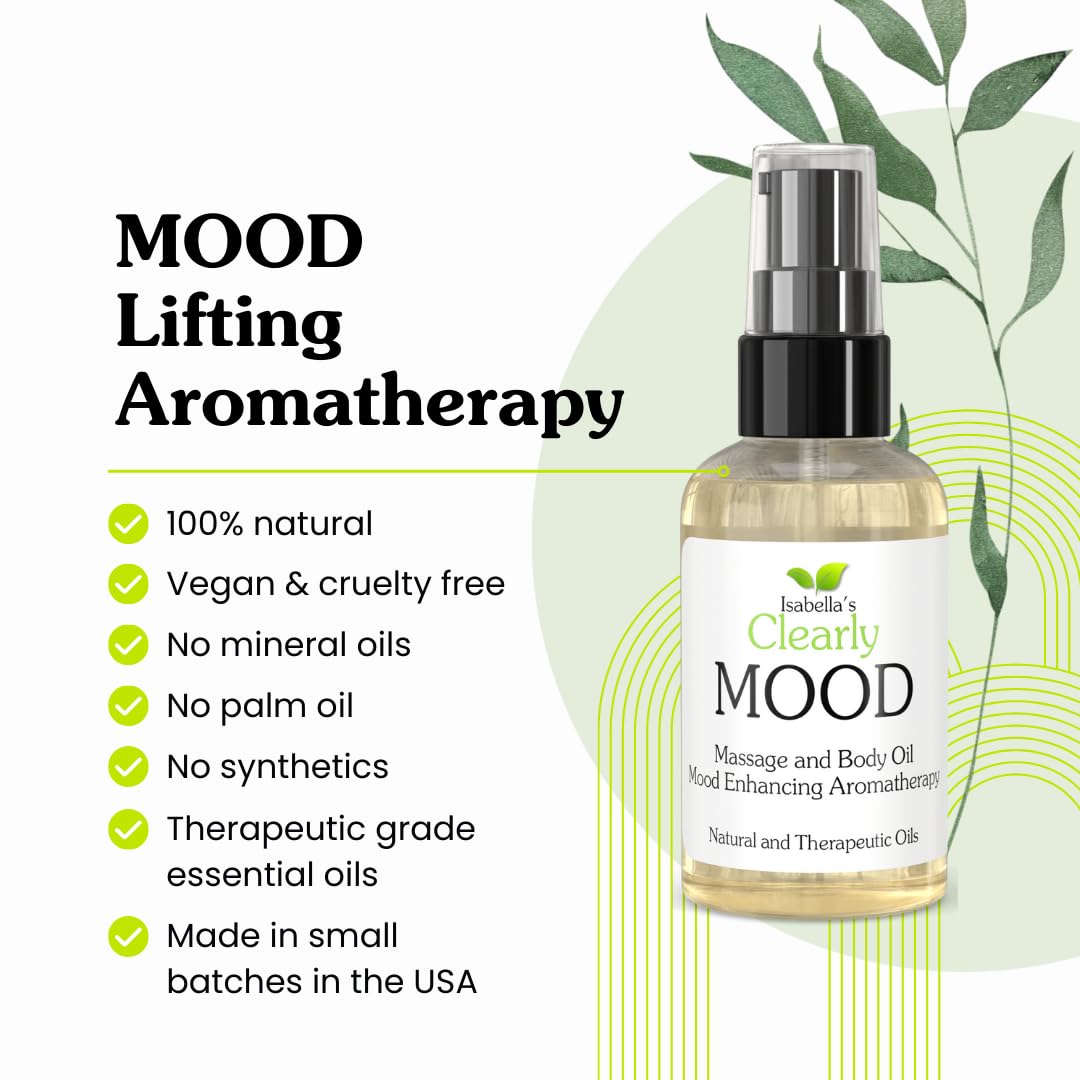 Clearly Mood Aromatherapy Body Oil, Therapeutic Essential Oils with Almond, Rose, Geranium | Natural Massage Oil for Moisturizing, for Couples, Date Night, and Mood Lifting (4 Fl Oz)