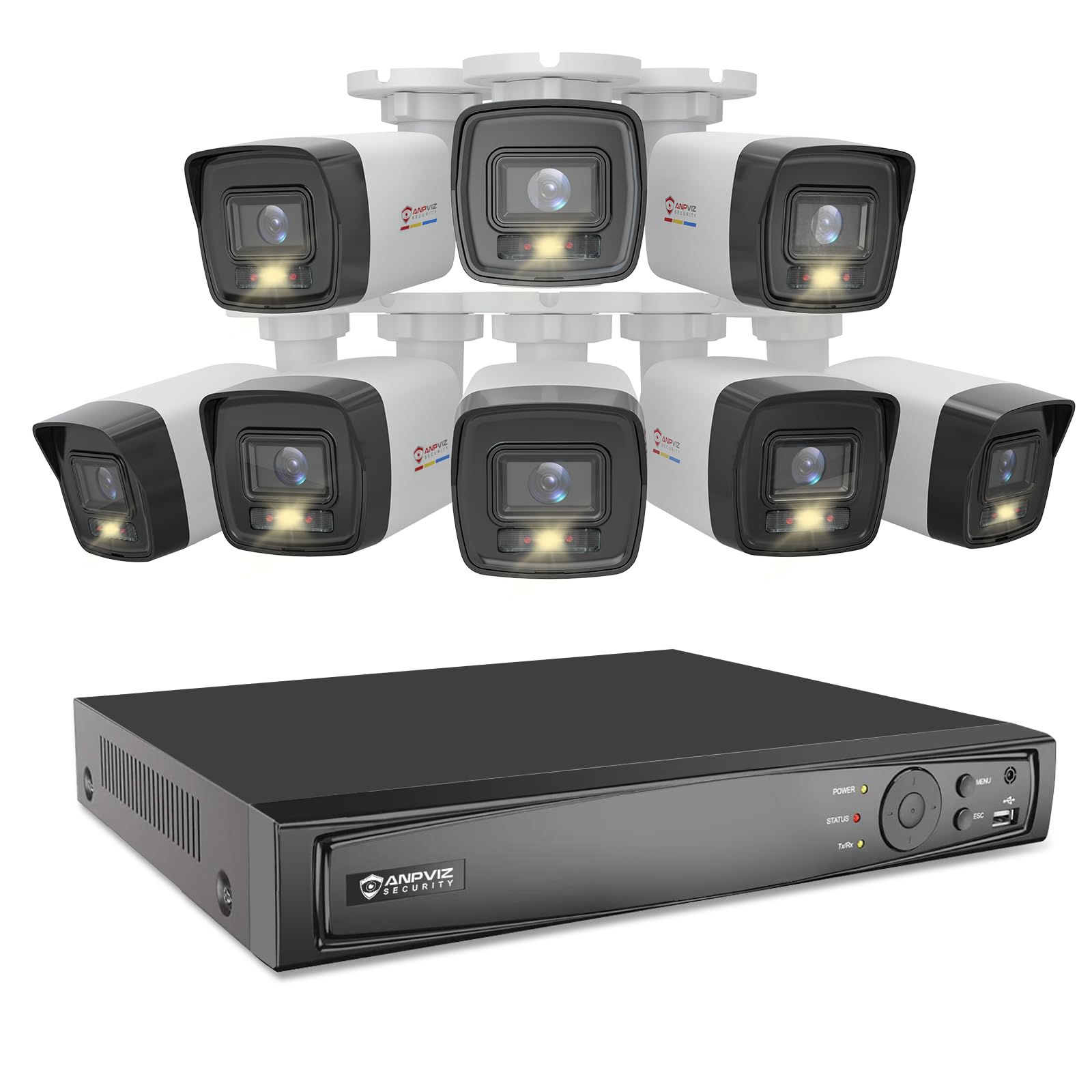 Anpviz 16CH PoE Security Camera System Outdoor, 12MP 16 Channel NVR Without HDD or Cable, Smart Color Night Vision, 8X H.265+ 5MP Wired Bullet IP Cameras with Audio, Human/Vehicle Detection