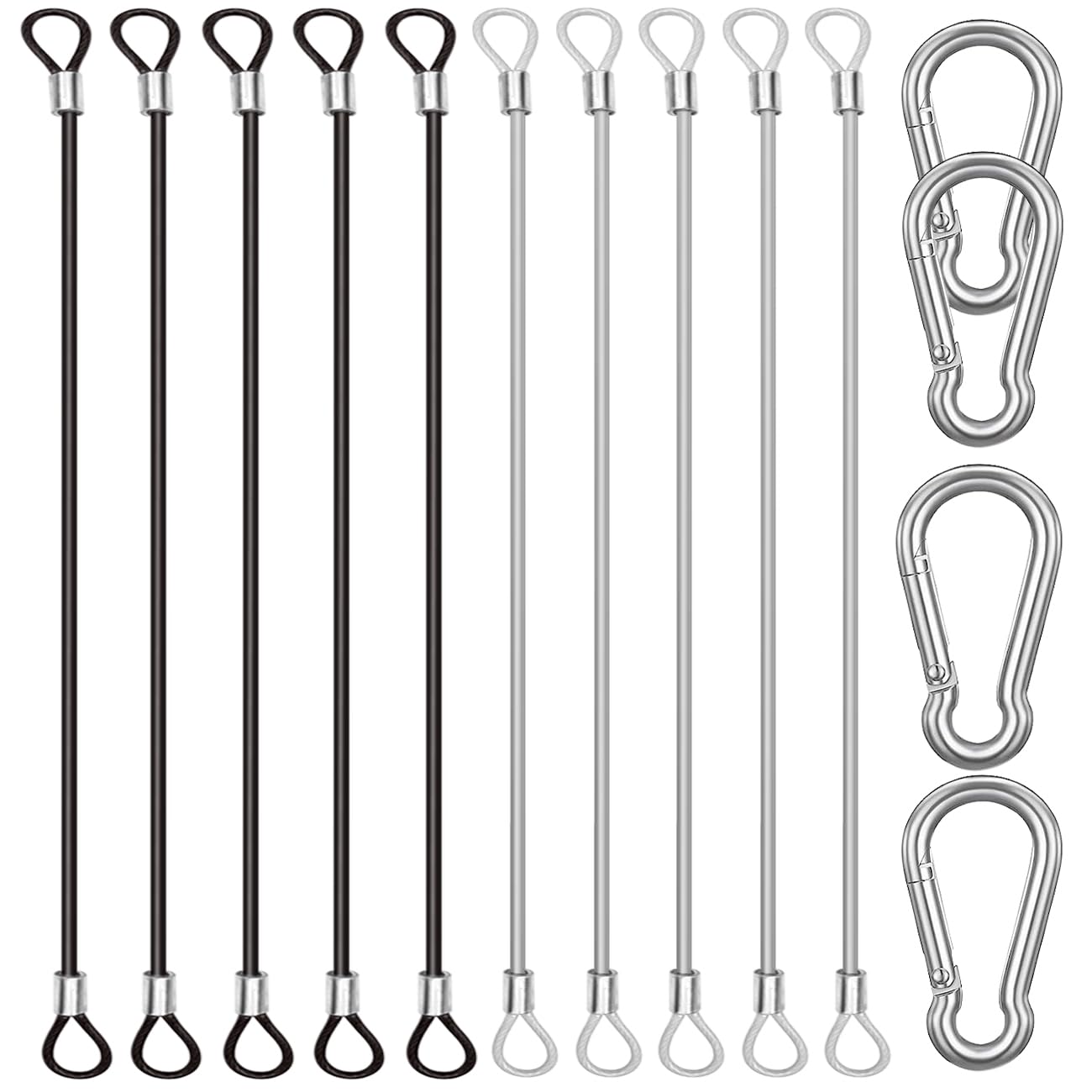 CKANDAY 10 Pack 20 Inch(50cm) Stainless Steel Tethers with 4 Pcs Spring Snap Hook Clips, Steel Wire Cable with Loops Vinyl Cover Coated Short Rope