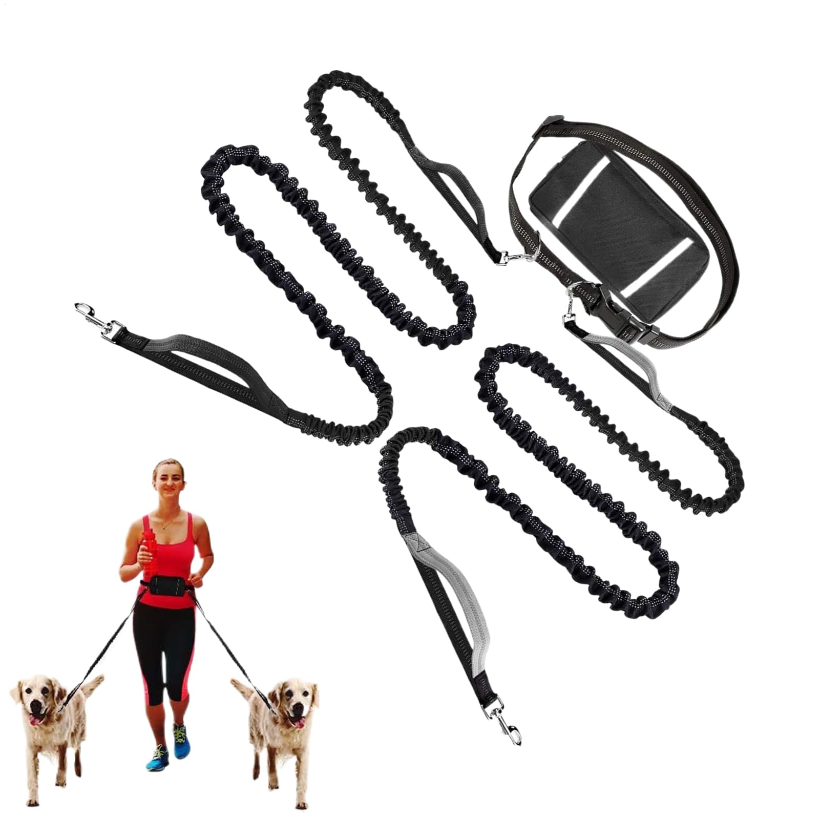 Corde de traction pour chien avec ceinture portefeuille pour le jogging et la marche