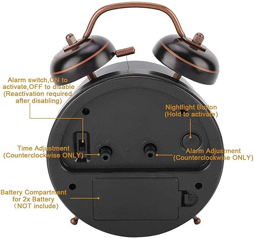 Miniatura 3 de AUNMAS Reloj despertador mecánico vintage, alarma de cuerda manual con esfera luminosa brillante, gestión de tiempo de noche retro para adultos que