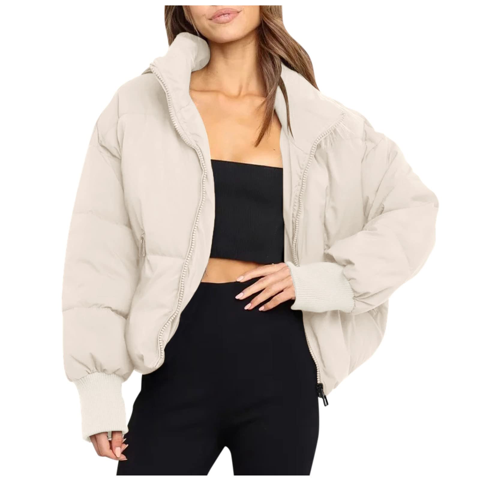 Chaqueta de entretiempo para mujer, chaqueta acolchada ligera con bolsillos, chaqueta de otoño, chaqueta de invierno para mujer, corta y cálida, cuello alto, abrigo de invierno, chaqueta