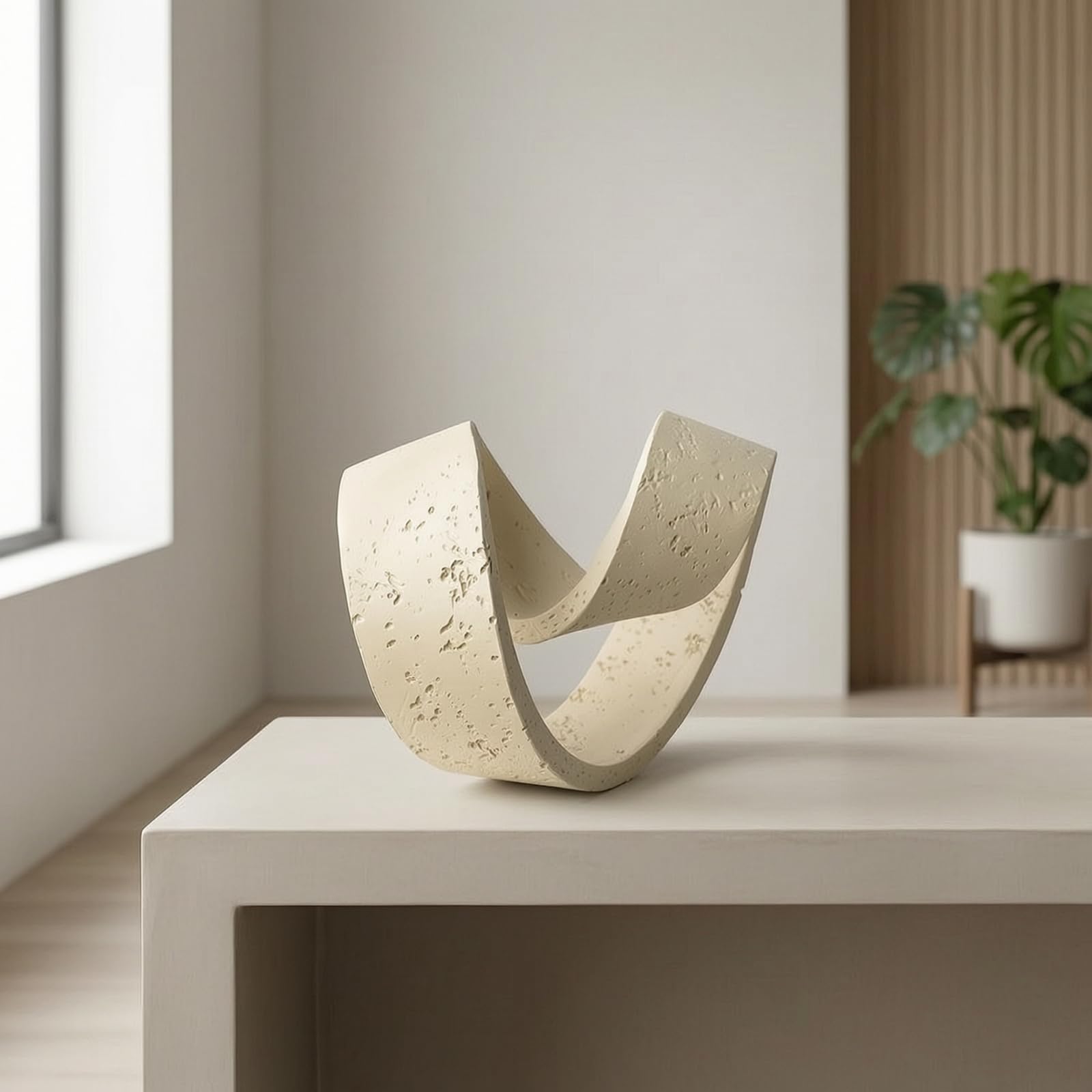 Escultura No Objetual Minimalista Figura con Forma Anillo Artística Estatuilla Humana para Recibidor, Beige, 27 17 19cm