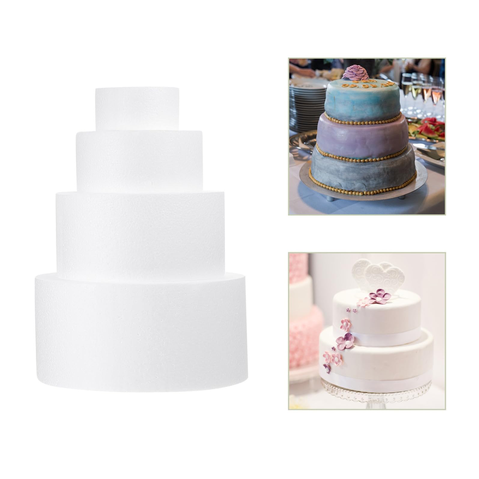 Set da 4 Stampi per Torte in Schiuma Rigida, Diametri 10-25 Cm, Base per Torta Fai da Te Riutilizzabile, Superficie Liscia per Decorazioni di Feste e Matrimoni