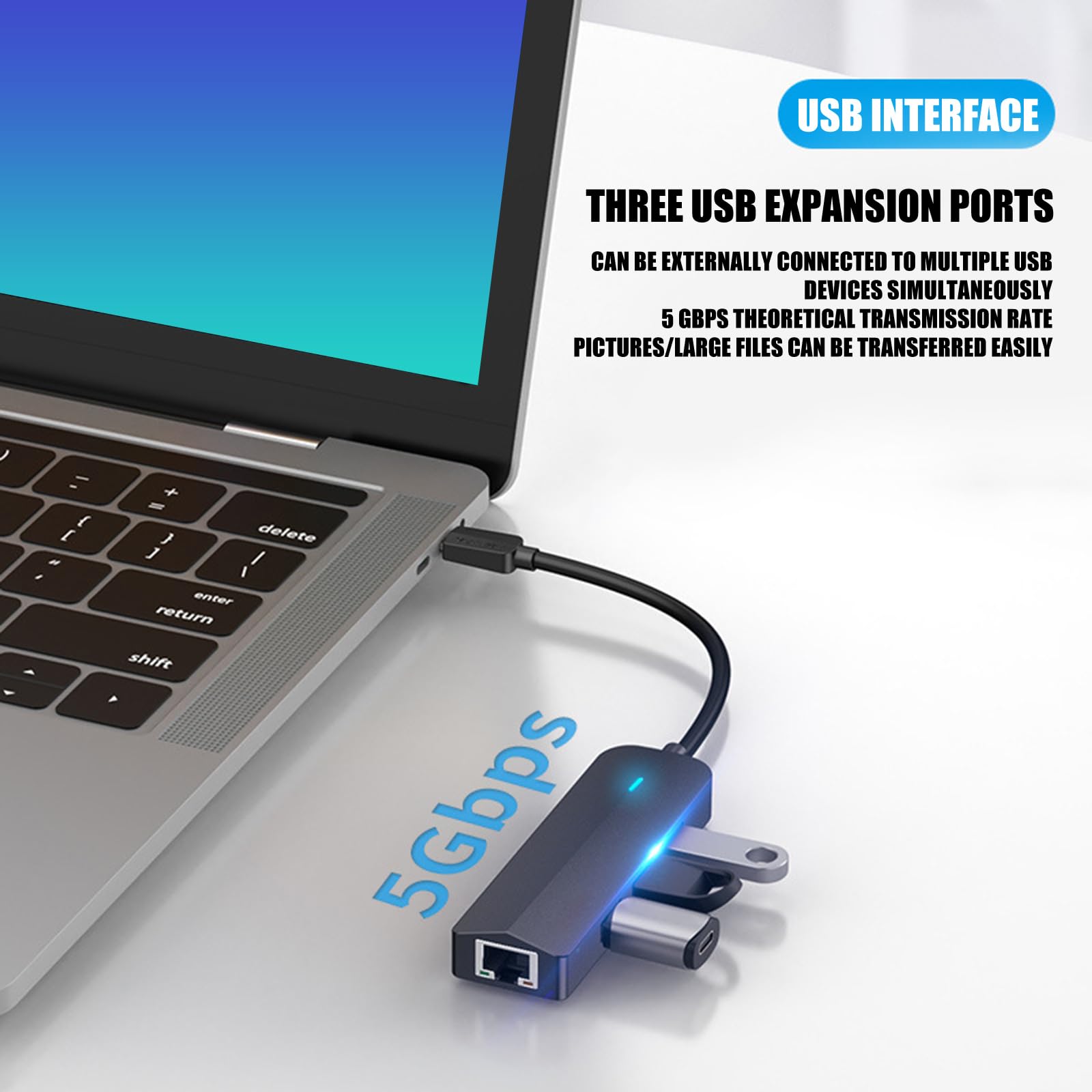 Adaptador divisor USB C USB 3.0 de 4 puertos con Ethernet RJ45 Gigabit y 3 puertos USB 3.0 para conexión confiable, centro USB C con Ethernet