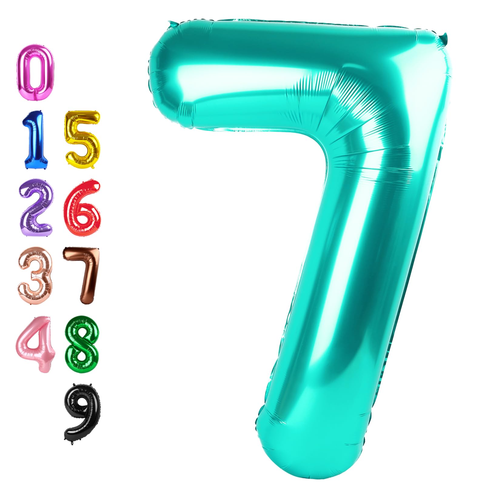 Number Balloons 7 Balloon Teal Blue for 7 Birthday Party Decorations, 40 in