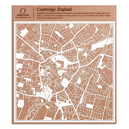ケンブリッジ切り絵地図、白、30x30センチ、オリジナルデザインペーパーアート、アイデアギフト