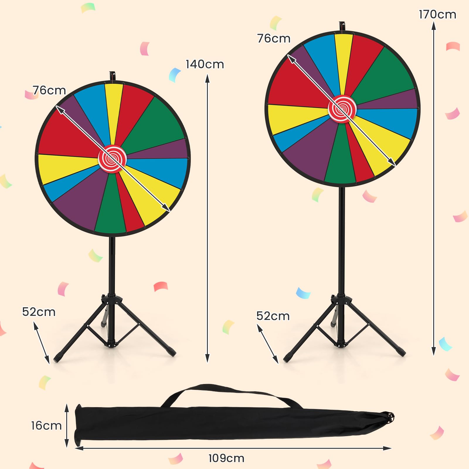 GOPLUS - Rueda de la fortuna Φ 76 cm,rueda de precio de altura ajustable con trípode y 14 ranuras personalizable,rueda de juego reutilizable con bolígrafo borrable goma para fiestas,cumpleaños
