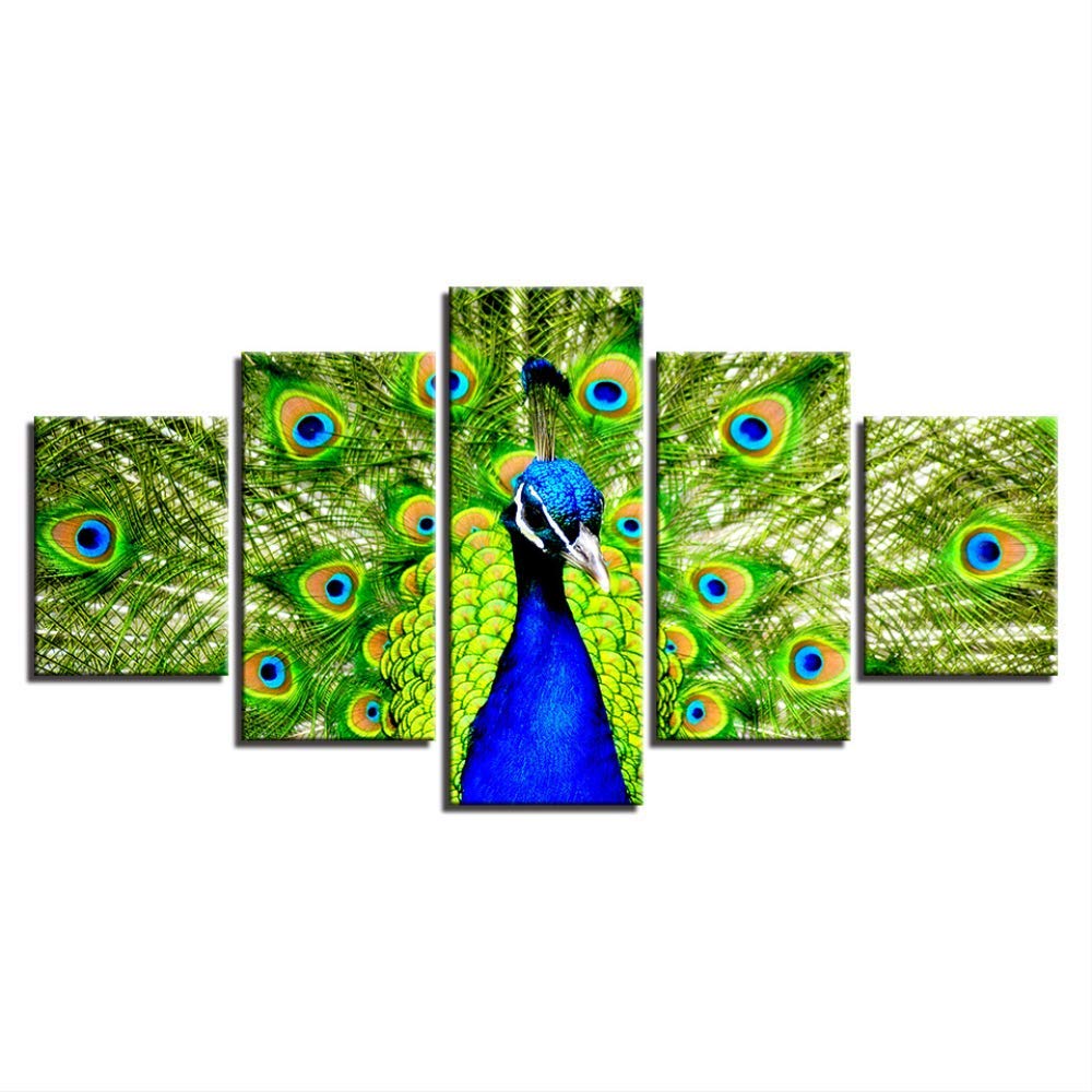 Tableau paon en toile 5 pièces pour décoration de salon et chambre 40x100cm