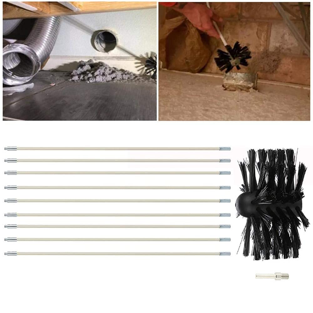 Cepillo De Chimenea Kit Herramientas De Limpieza De Barrido, Cepillo Limpieza Chimenea, Juego con 9 Varillas de Nailon, 1 Cabezal de Cepillo y 1 Barra Hexagonal para Aire Acondicionado, refrigerado