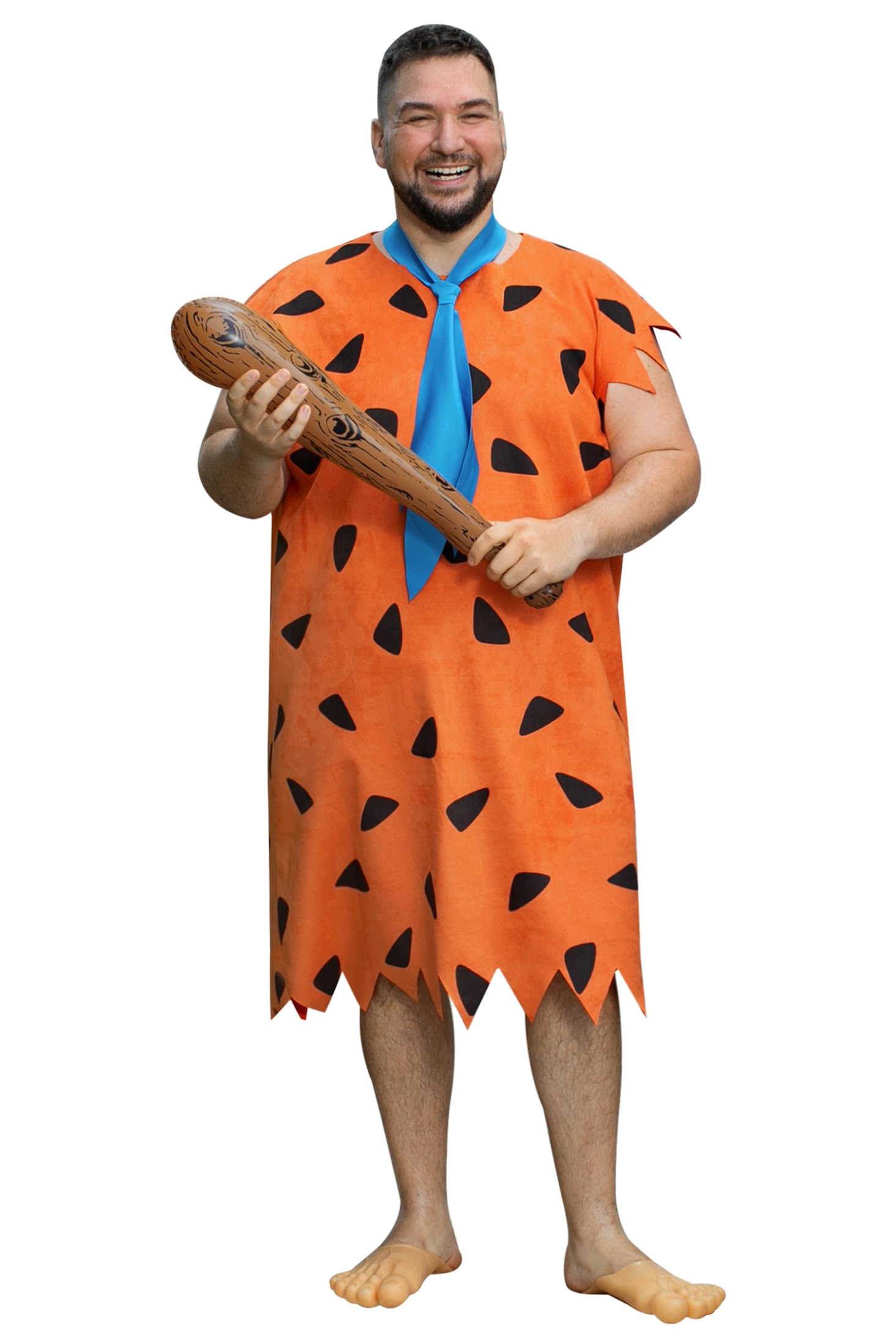 Mainfini 3 Pcs Plus Size Suede Caveman Costume Stone Age Outfits Classic Tunic Inflatable Bat Tie Outfit 2XL-3XL