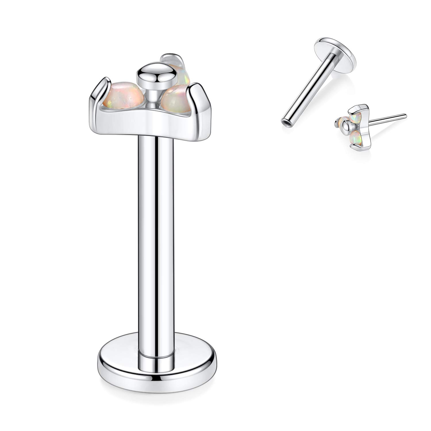 GAGABODYLabret Studs 16G 6/8mm G23 Titanium Ball/CZ/Opal Top Press Fit Threadless Push-in Labret Lip Monroe Tragus Stud Bezel Push Back Labret Lip Studs Cartilage Helix Earring Piercing Jewerly