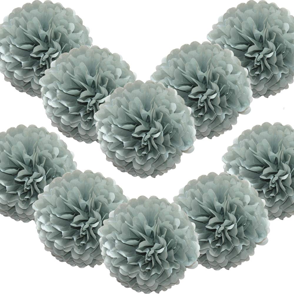 Time to Sparkle 10 Pack Tissue Paper Pompoms Pom Poms Flower Handmade Wedding Party Decorations Balls | Light Grey, 20"(50cm) | — image 1