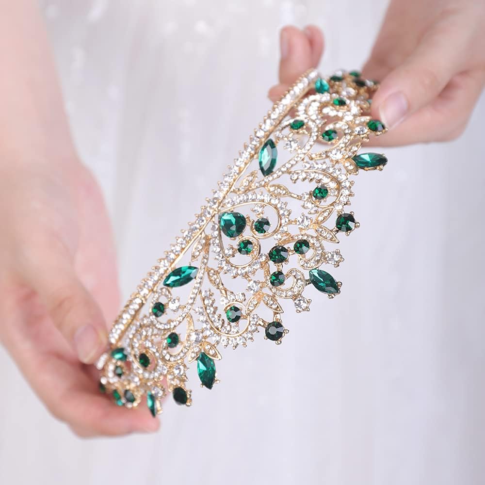 Wekicici Wedding Tiaras Rhinestone Princess Crown Crystal Queen Tiaras Bridal Headband Gifts for Women Birthday Wedding Prom Bridal Party Pageant Halloween Costume(Green)
