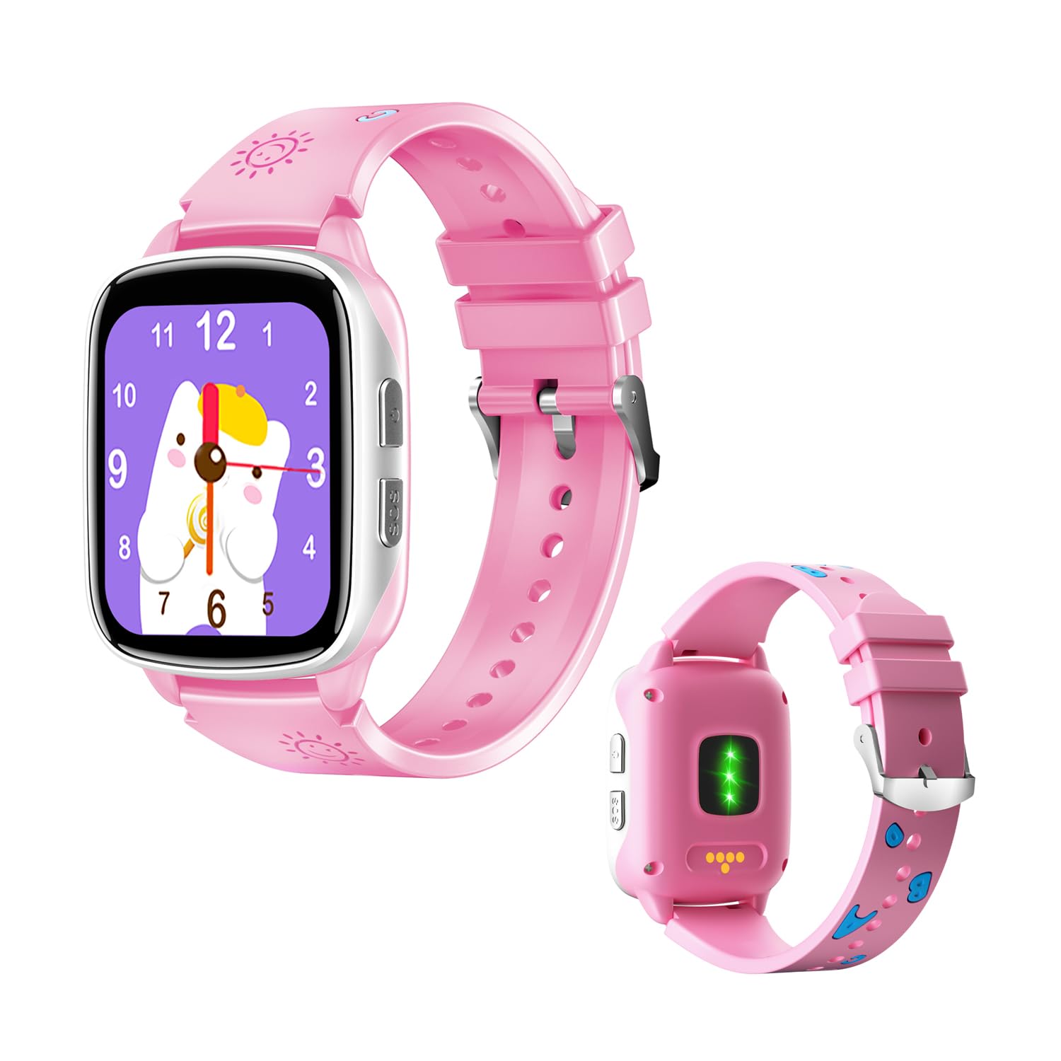 V Vikusha GPS Smart Watch for Kids,1.69" 4G SIM Call Heart Rate SOS Face Recognition School Mode IP67 Waterproof Compatible with Android iOS For School Kids VB1 (Pink)