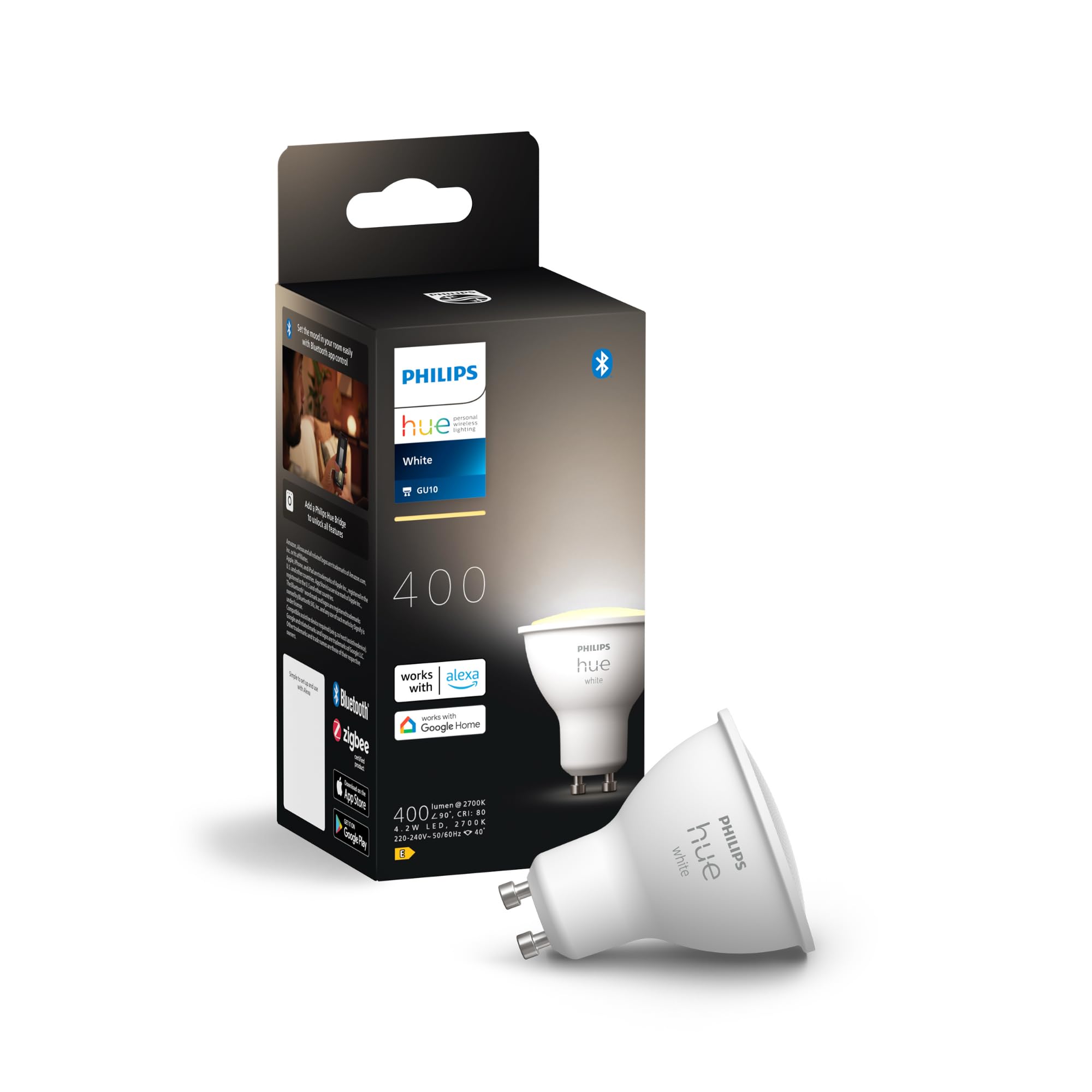 Philips Hue Vorteilspaket - GU10 - mit 4 Spots - Warmweißes Licht - Hue White
