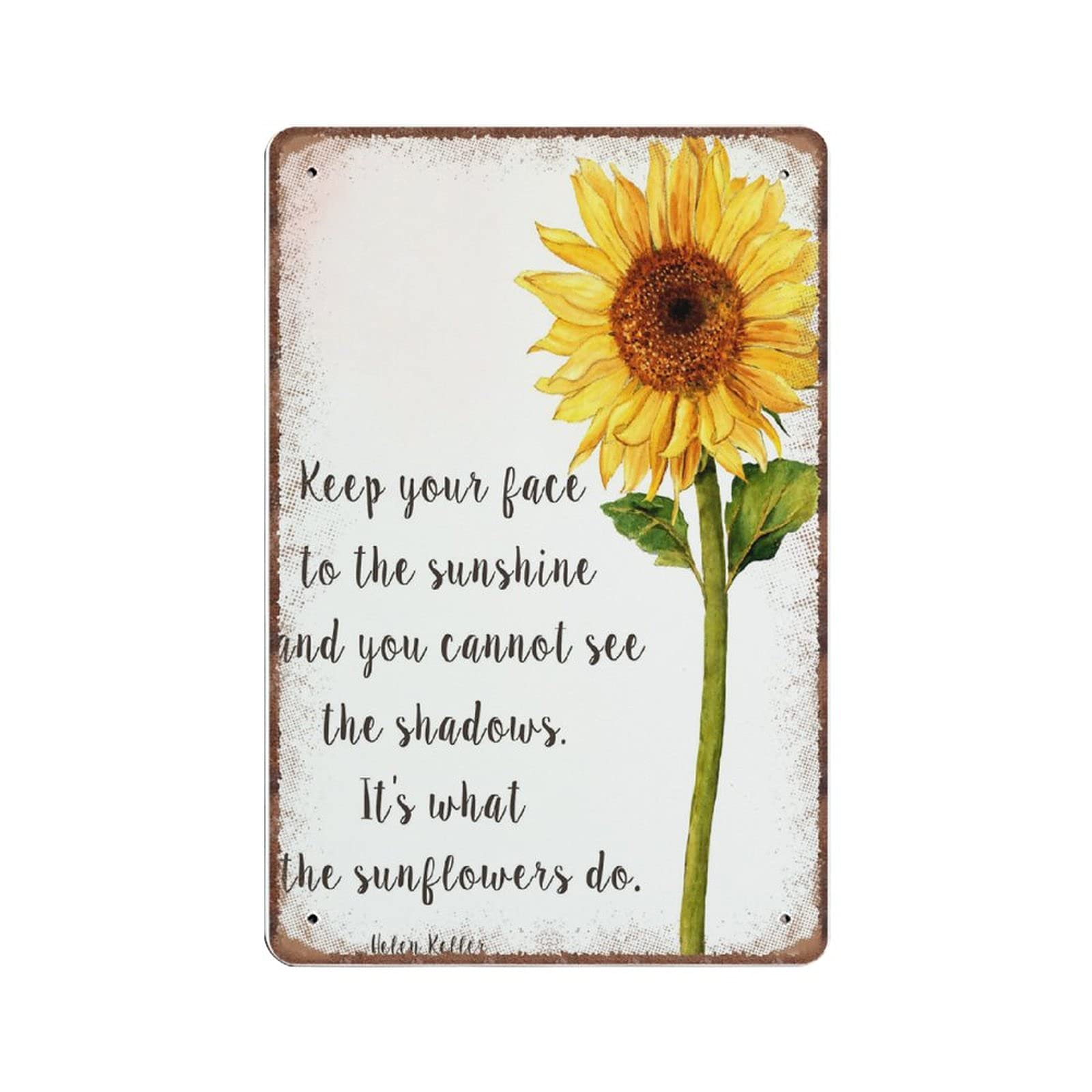 rayprint Sunflower Printable Helen Keller Quote Retro Tin Signs for Street Garage Cafe Bar Farm Wall Bathroom Decoration Metal Tin Sign, 20X30cm