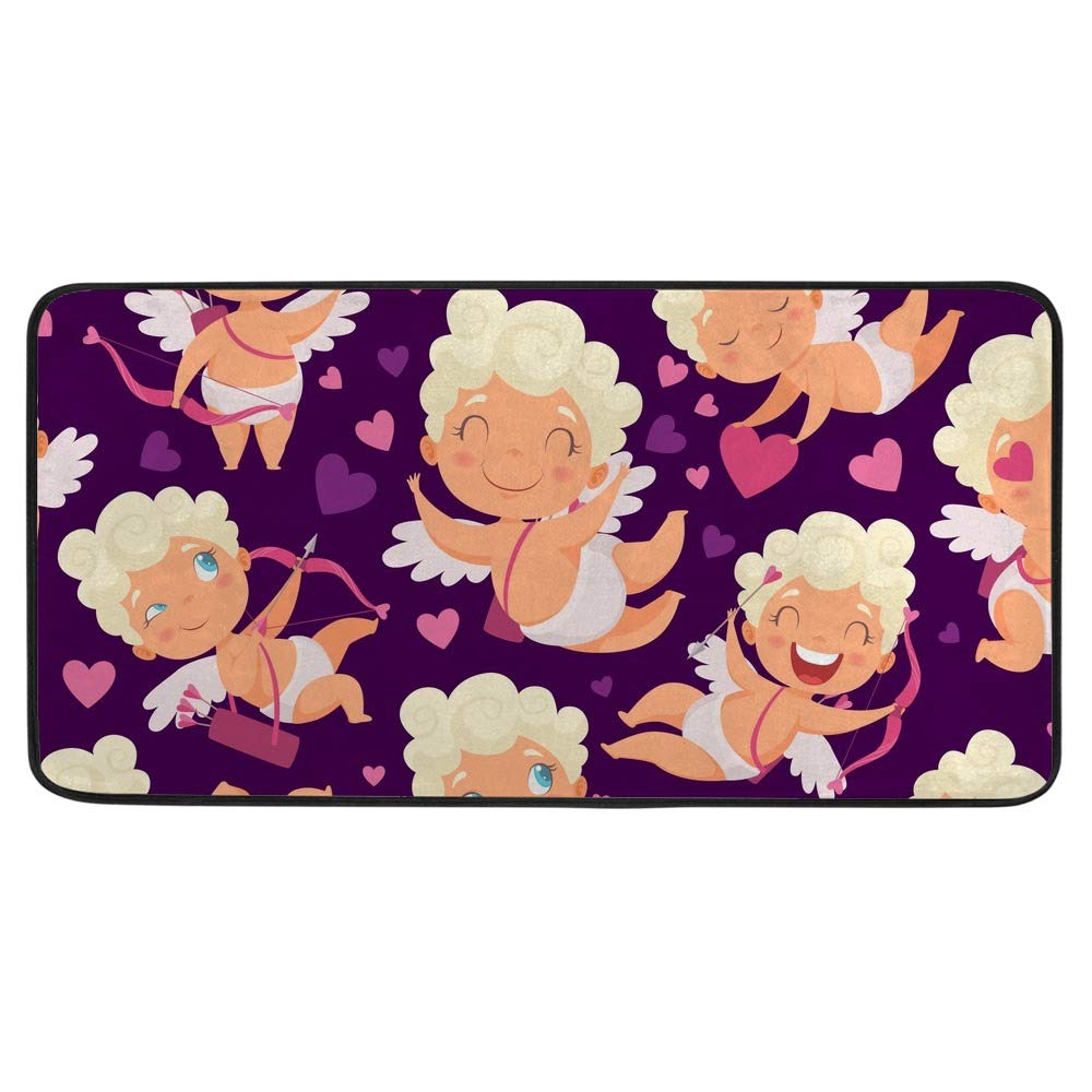 Tapis long de cuisine motif anges et coeurs rose CHEHONG 39x50,8 cm